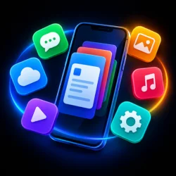 A mobile phone featuring an application screen, highlighting various functions and a visually appealing design.