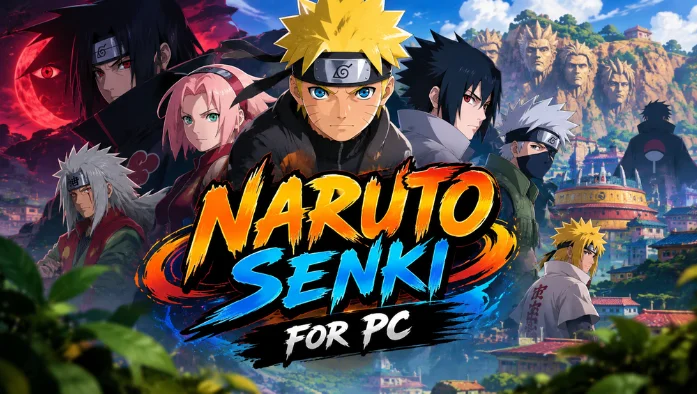 Display of Naruto Senki on PC, featuring character selection and action scenes from the popular anime-inspired game.